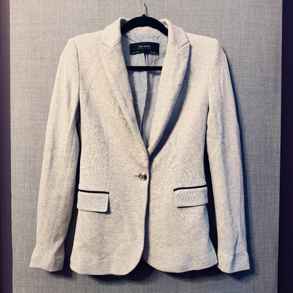 Zara Basic Collection Women's Grey Casual Knit Pique Blazer S